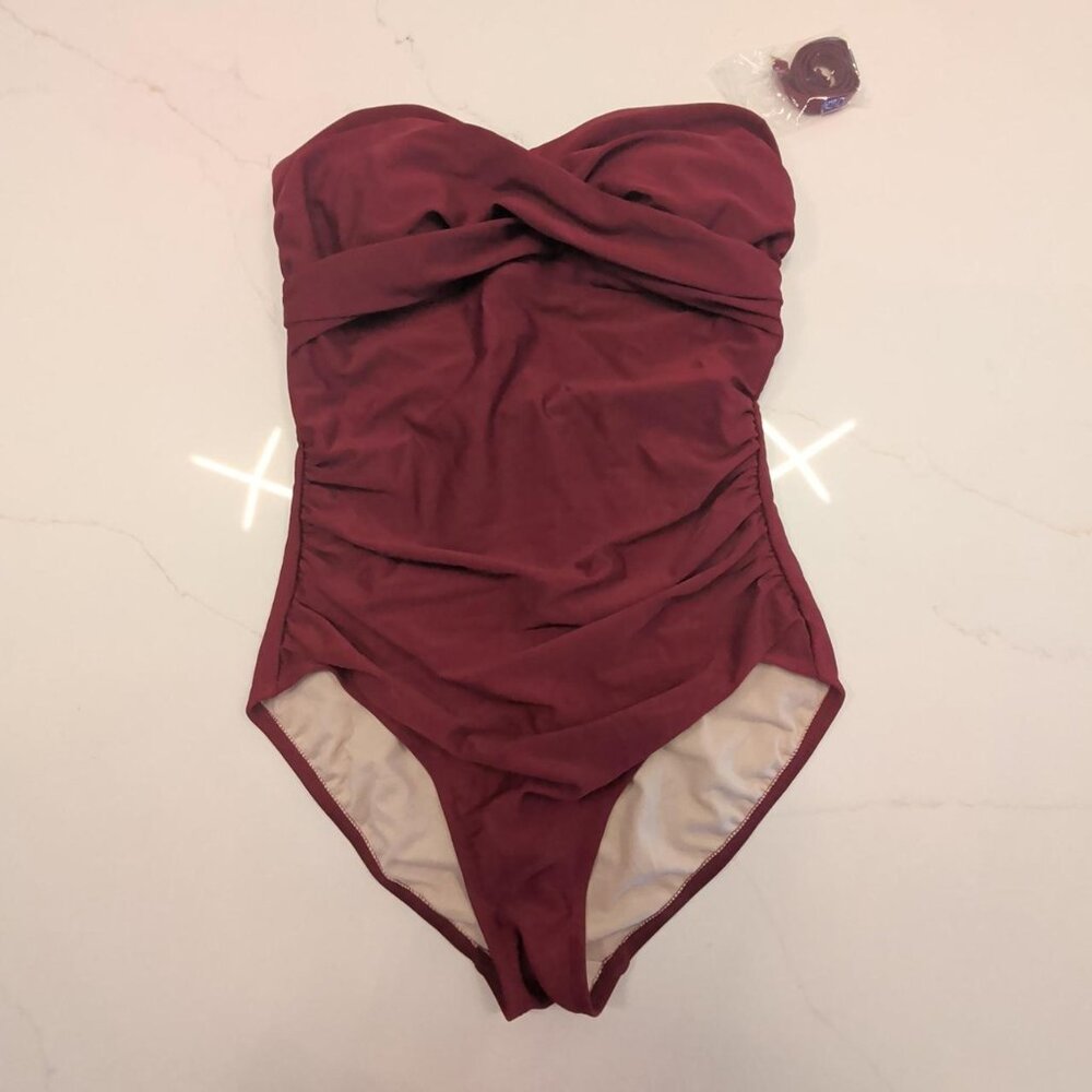NWOT Kona Sol Sz L One Piece Bathing Suit Bandeau Padded Cherry Red Swimsuit